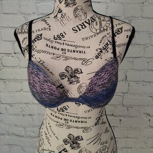 La Senza Remix Push Up Demi Cup Bra 34B Ombre Purple Pink Black Logo Strap